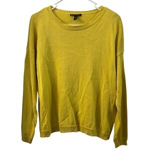 EILEEN FISHER Yellow Organic Linen Cotton Crew Neck Sweater Size S Minimalist